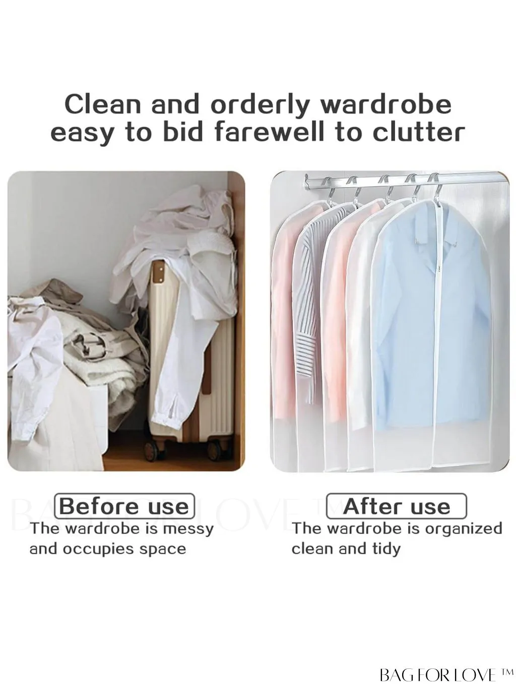 BagForLove - Dustproof Clothing Covers - Transparent, Foldable, and Waterproof - 5pcs Set for Garment Storage