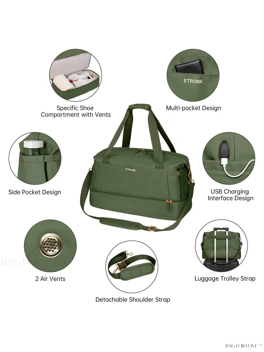 BagForLove - Essential Weekender Overnight Duffel For Female Athletes
