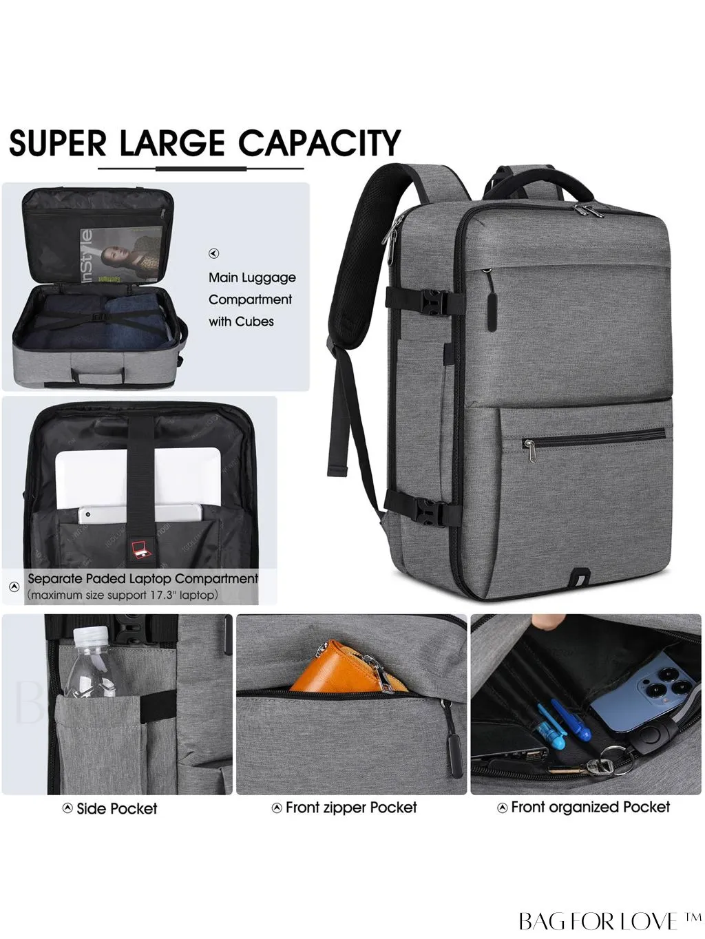 BagForLove - Flight Approved 17-inch Travel Backpack for Men and Women, Waterproof and Spacious, Perfect for Business and College