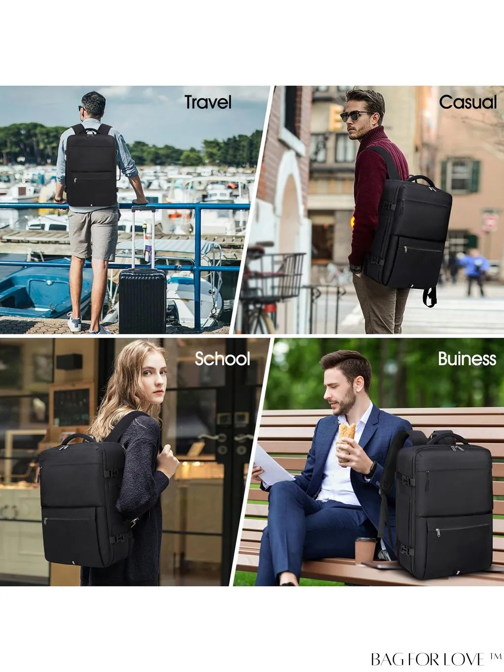 BagForLove - Flight Approved 17-inch Travel Backpack for Men and Women, Waterproof and Spacious, Perfect for Business and College