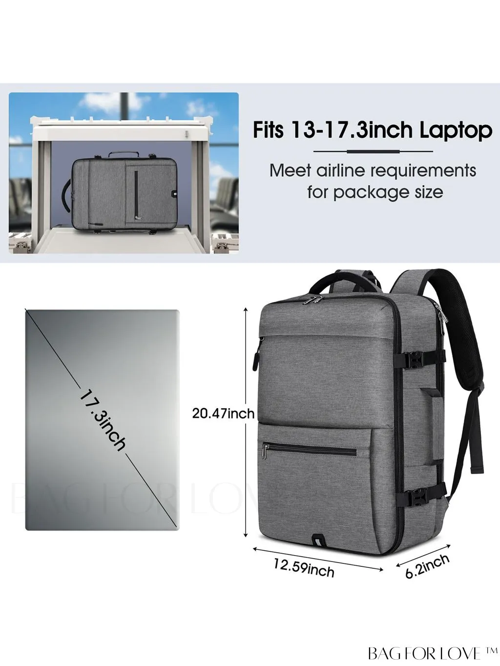 BagForLove - Flight Approved 17-inch Travel Backpack for Men and Women, Waterproof and Spacious, Perfect for Business and College