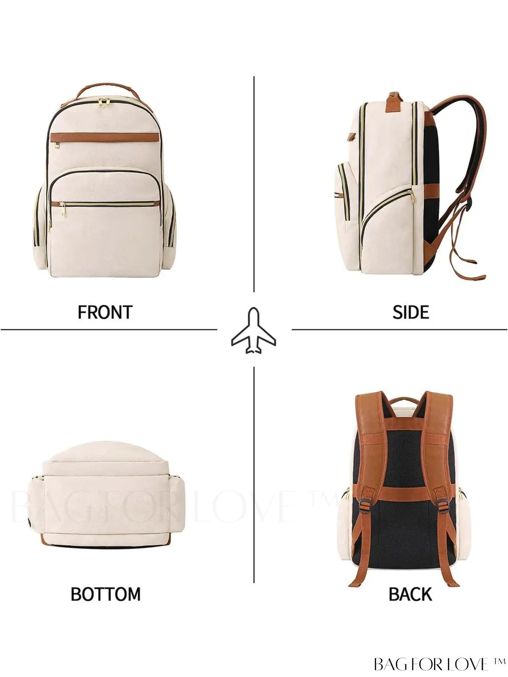 BagForLove - Flight-Approved 17.3 Inch Travel Laptop Backpack for Women with USB Charging Port (White Brown)