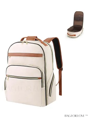 BagForLove - Flight-Approved 17.3 Inch Travel Laptop Backpack for Women with USB Charging Port (White Brown)