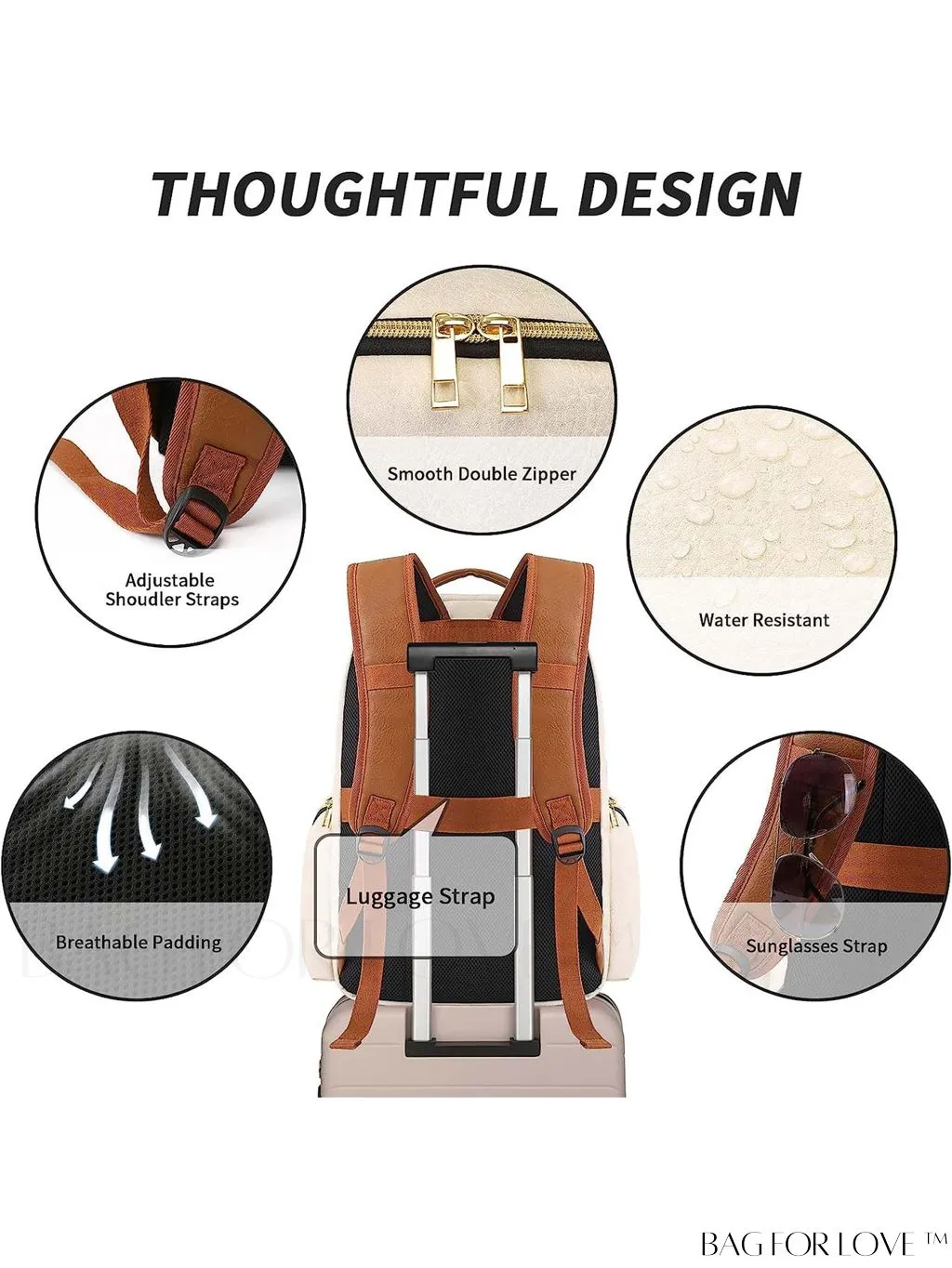 BagForLove - Flight-Approved 17.3 Inch Travel Laptop Backpack for Women with USB Charging Port (White Brown)