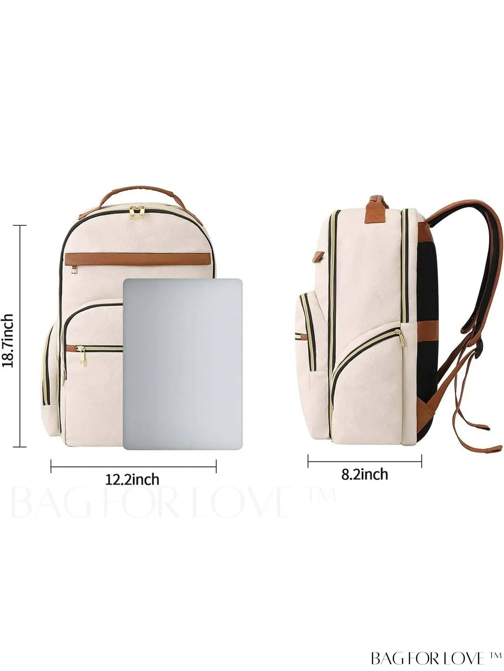 BagForLove - Flight-Approved 17.3 Inch Travel Laptop Backpack for Women with USB Charging Port (White Brown)