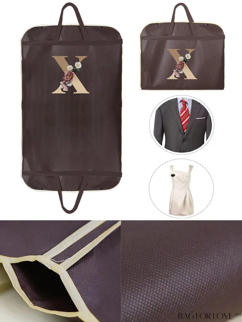 BagForLove - Gold Initial Name Print Wedding Dress Storage Bag - Wardrobe Organizer, Dust-Proof Travel Tote