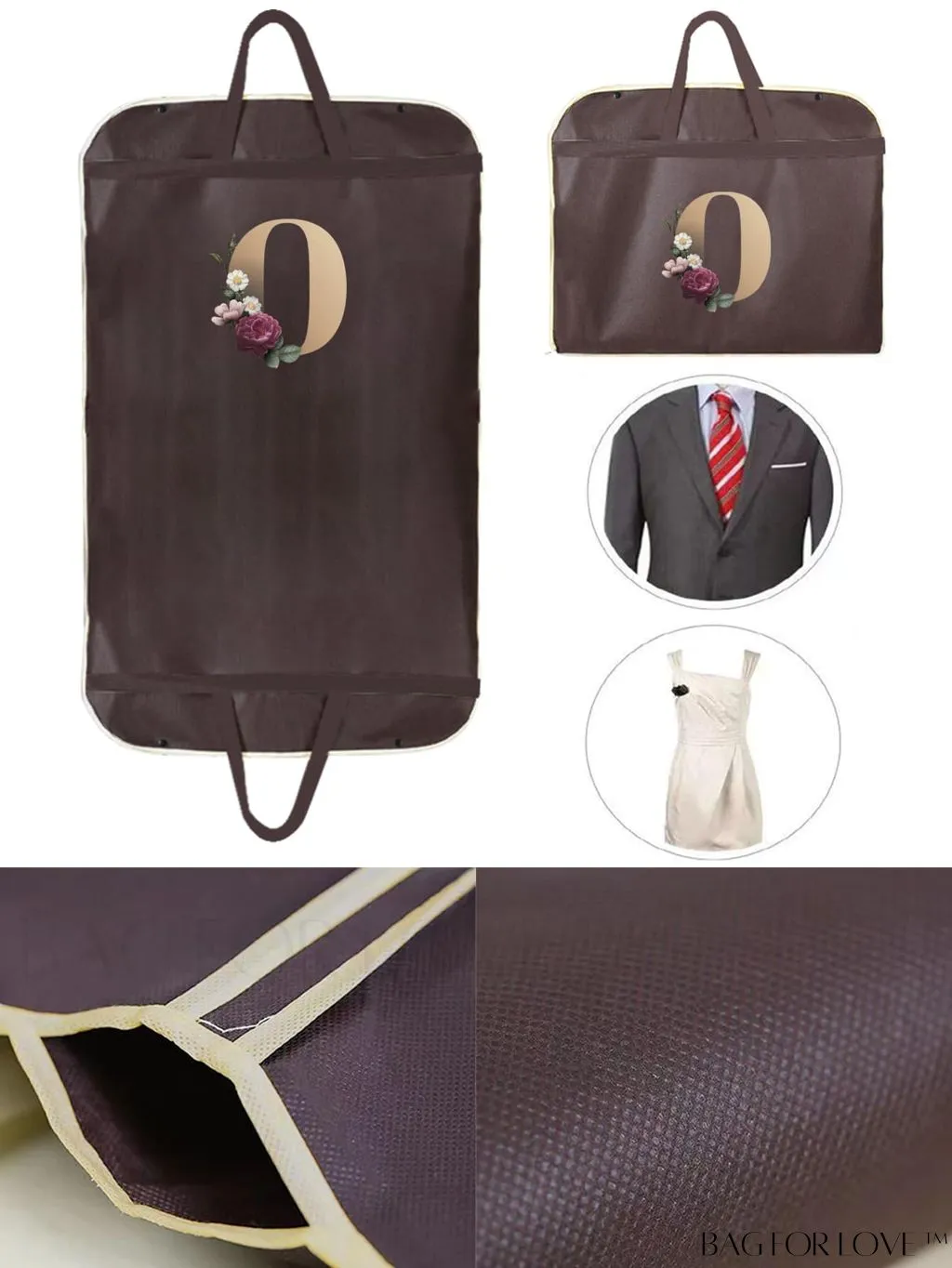 BagForLove - Gold Initial Name Print Wedding Dress Storage Bag - Wardrobe Organizer, Dust-Proof Travel Tote