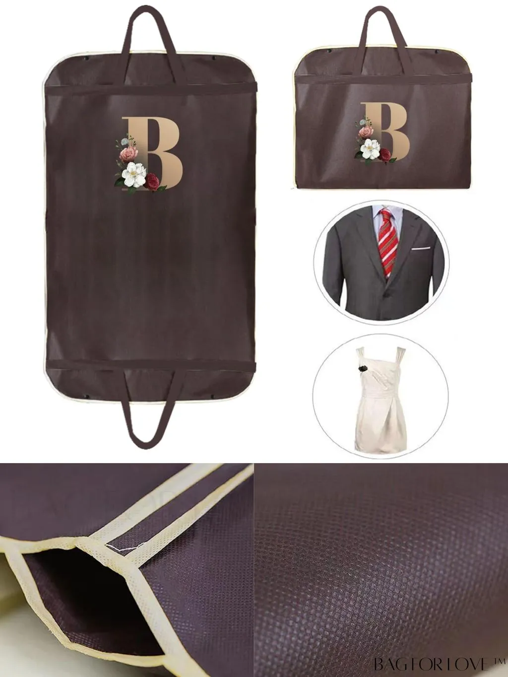 BagForLove - Gold Initial Name Print Wedding Dress Storage Bag - Wardrobe Organizer, Dust-Proof Travel Tote