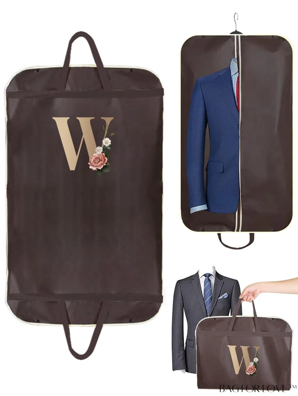 BagForLove - Gold Letter Initial Print Wedding Dress Garment Bag - Travel Tote for Dust-Proof Storage