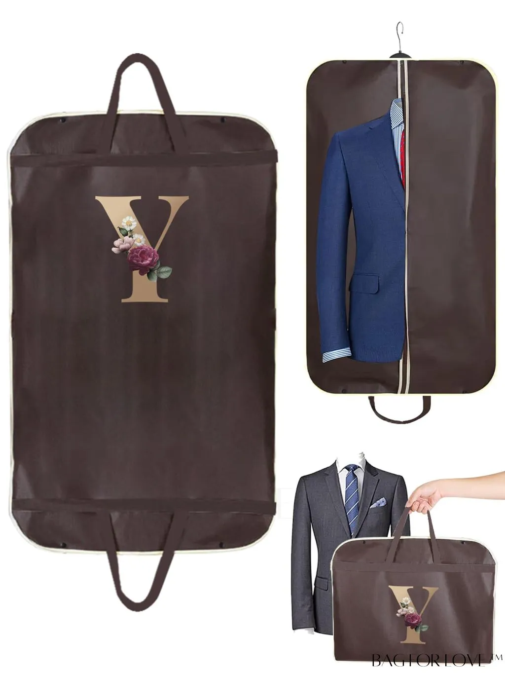 BagForLove - Gold Letter Initial Print Wedding Dress Garment Bag - Travel Tote for Dust-Proof Storage