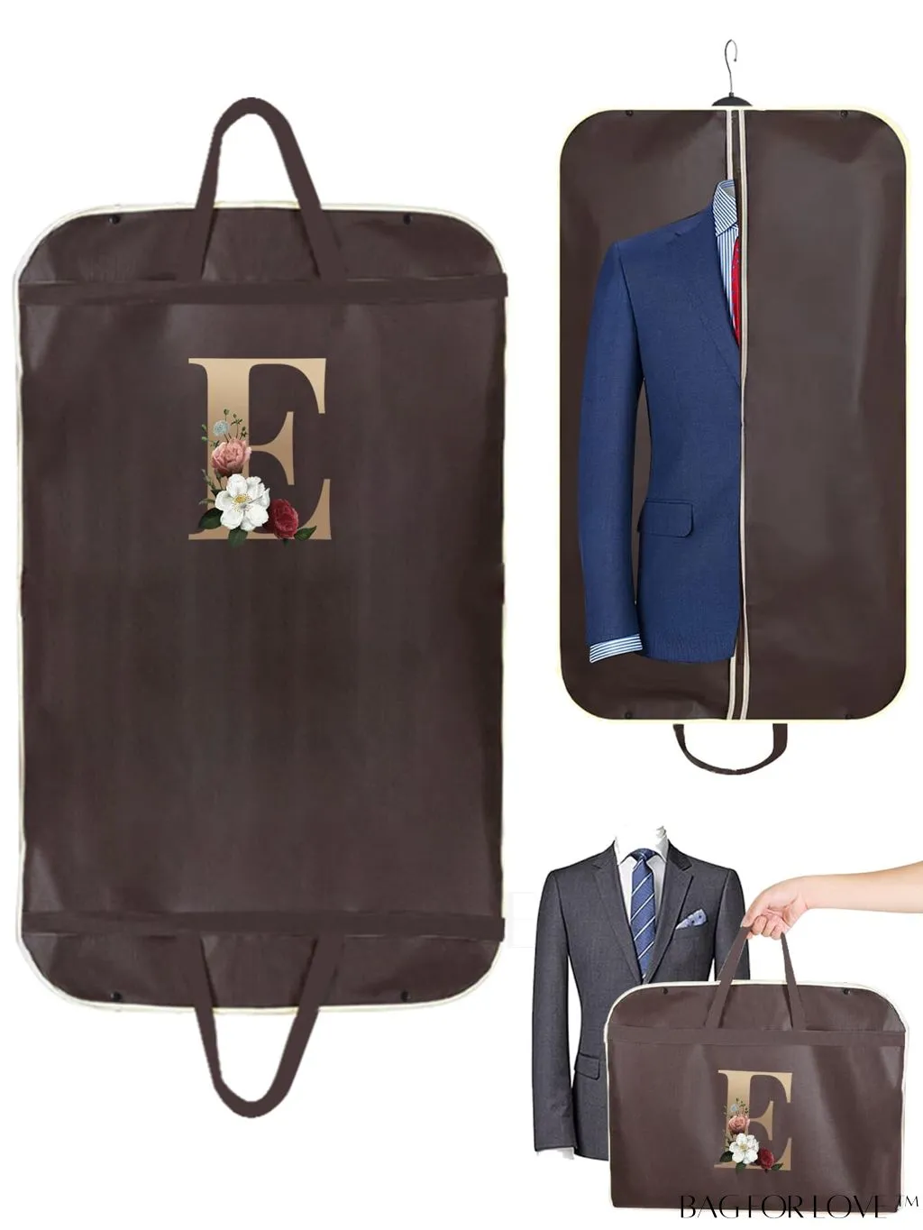 BagForLove - Gold Letter Initial Print Wedding Dress Garment Bag - Travel Tote for Dust-Proof Storage