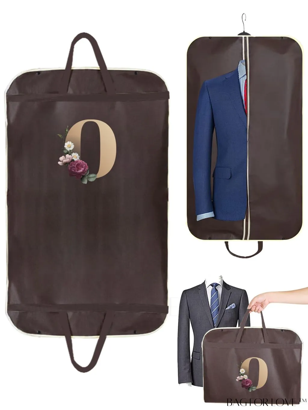 BagForLove - Gold Letter Initial Print Wedding Dress Garment Bag - Travel Tote for Dust-Proof Storage