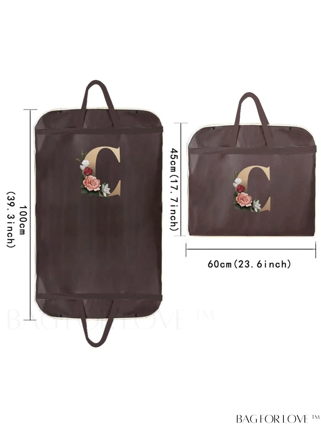 BagForLove - Gold Letter Initial Print Wedding Dress Garment Bag - Travel Tote for Dust-Proof Storage