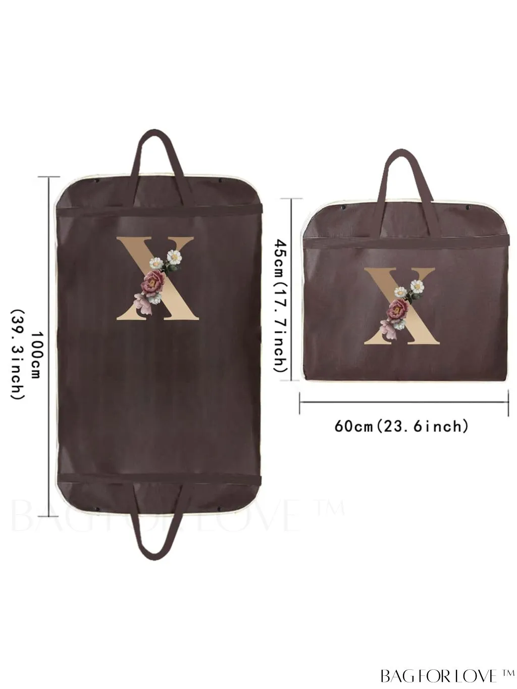BagForLove - Gold Letter Initial Print Wedding Dress Garment Bag - Travel Tote for Dust-Proof Storage
