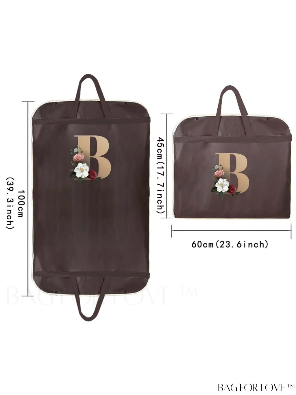 BagForLove - Gold Letter Initial Print Wedding Dress Garment Bag - Travel Tote for Dust-Proof Storage