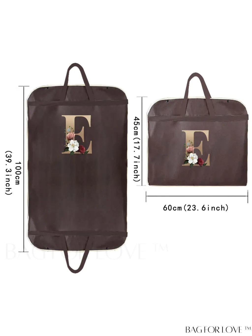 BagForLove - Gold Letter Initial Print Wedding Dress Garment Bag - Travel Tote for Dust-Proof Storage