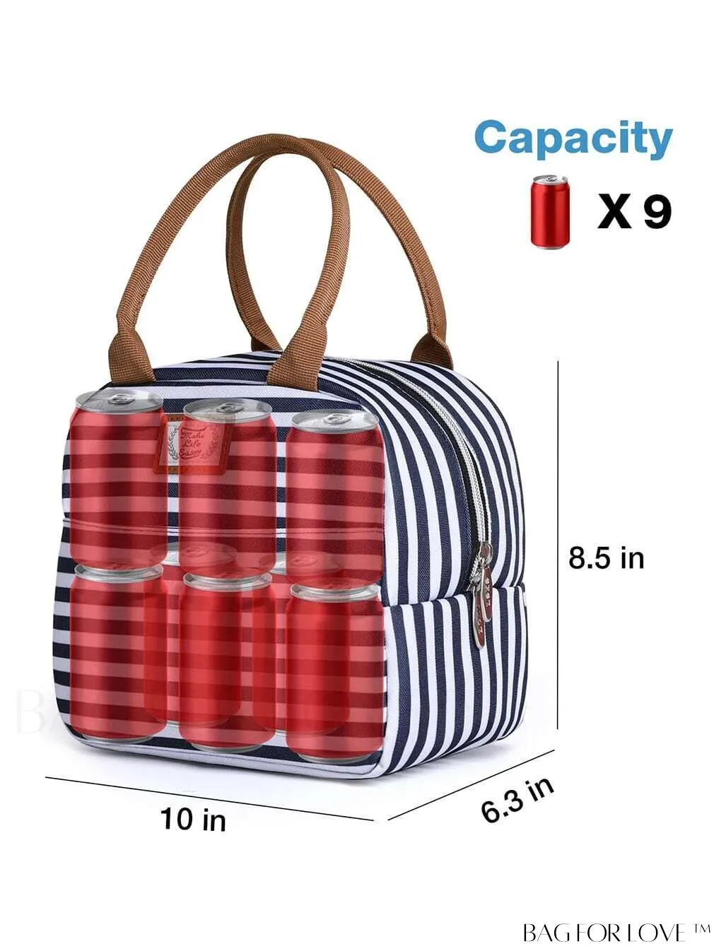 BagForLove - Lekesky Insulated Lunch Bag for Women & Men | Leakproof Lunchbox, 9-can Capacity | Blue & White