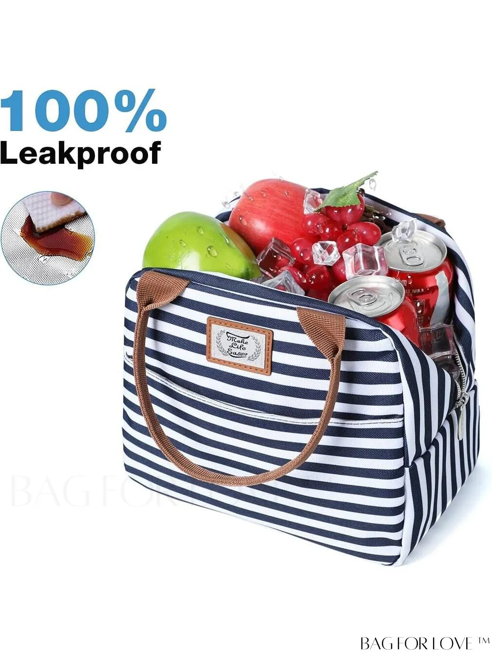 BagForLove - Lekesky Insulated Lunch Bag for Women & Men | Leakproof Lunchbox, 9-can Capacity | Blue & White