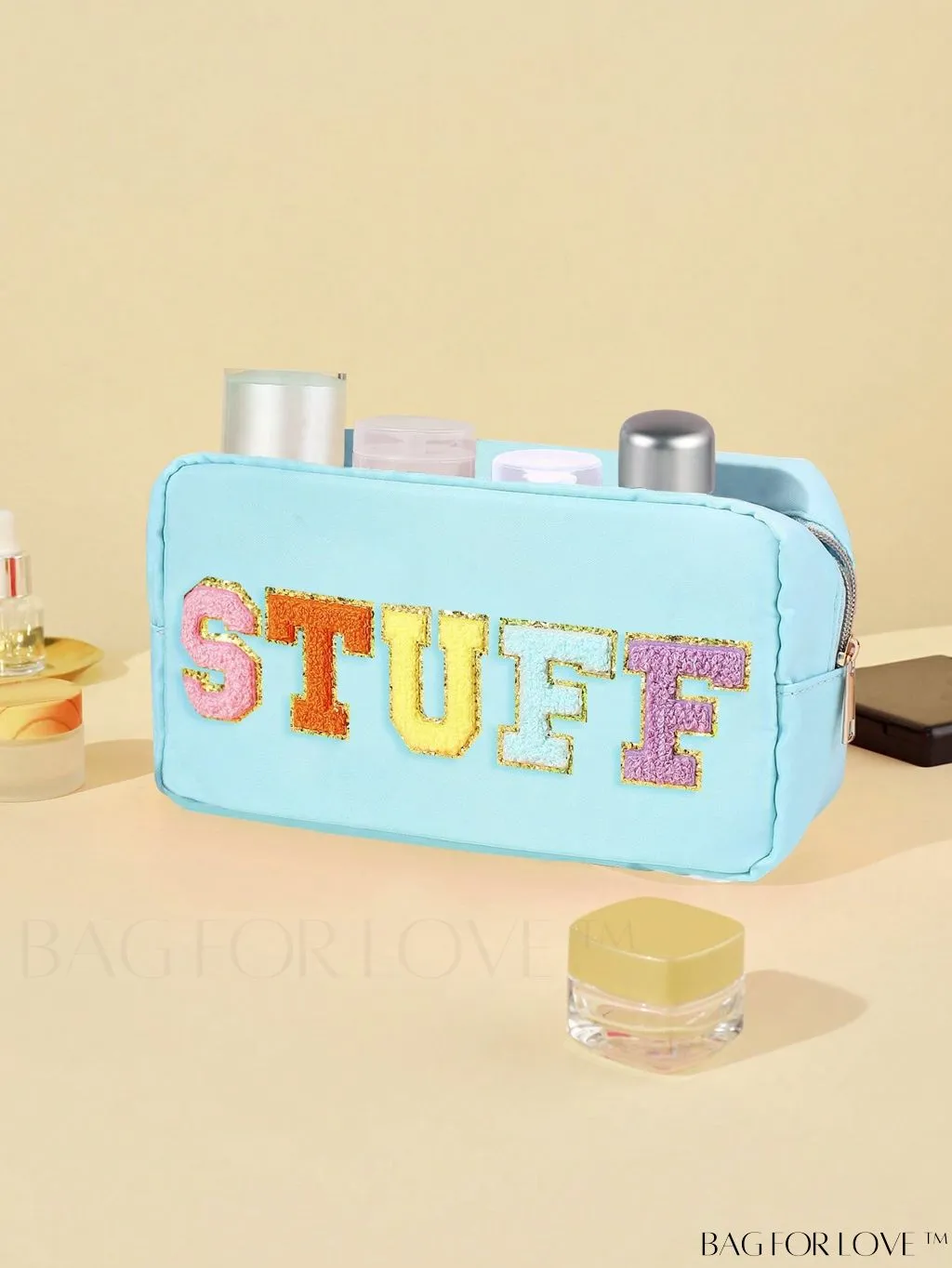 BagForLove - Premium Purple Polyester Makeup Bag with Letter Patch Decoration