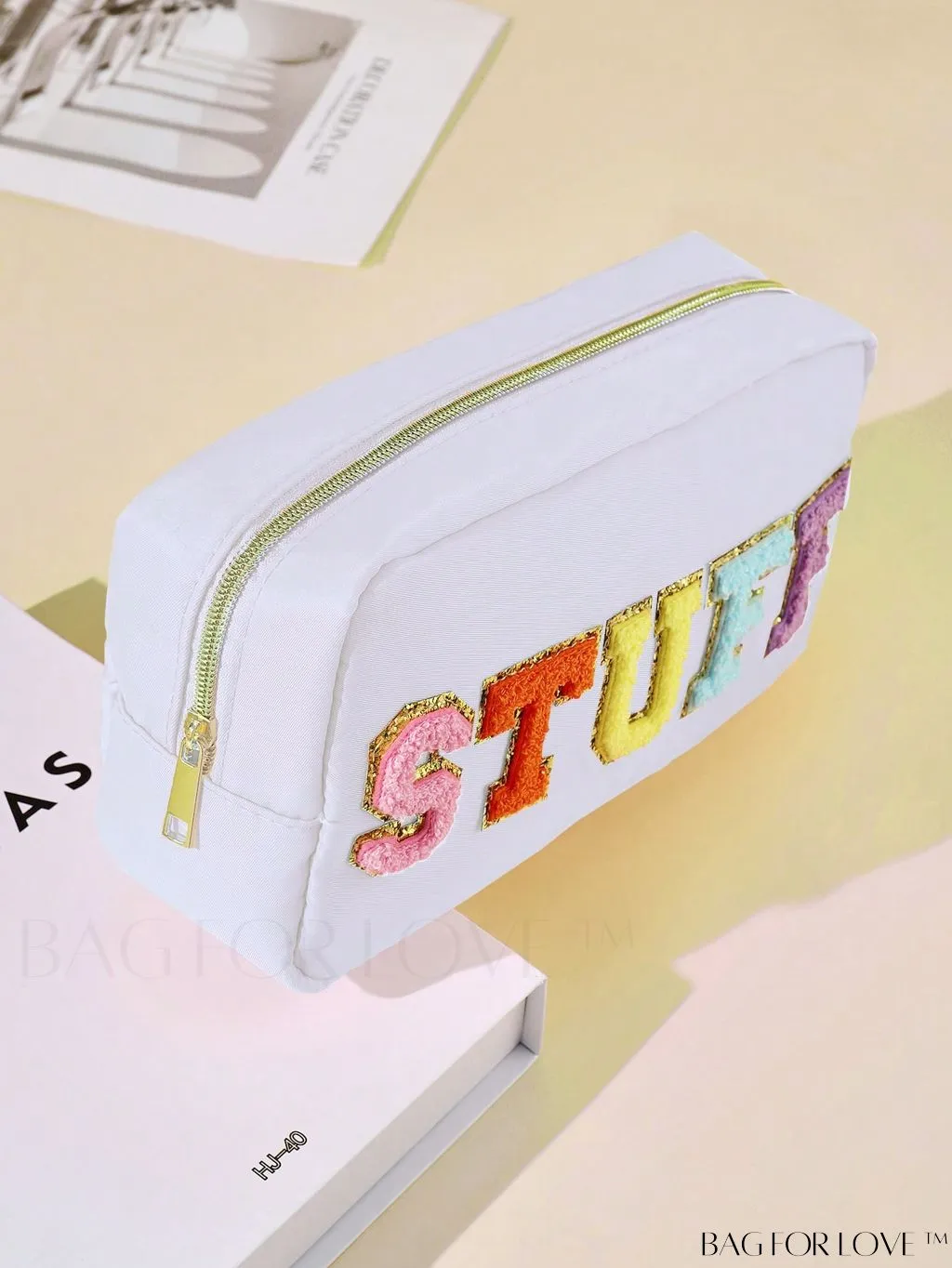 BagForLove - Premium Purple Polyester Makeup Bag with Letter Patch Decoration