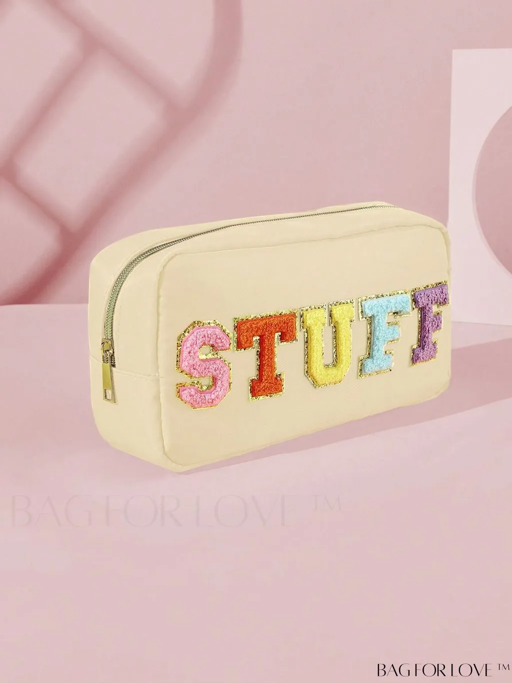BagForLove - Premium Purple Polyester Makeup Bag with Letter Patch Decoration