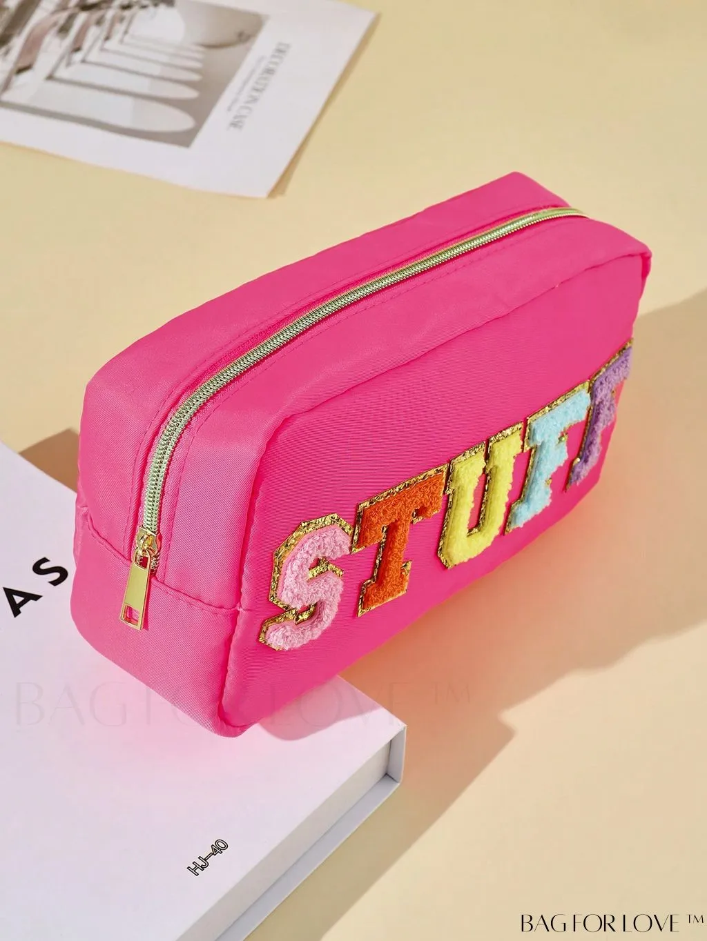 BagForLove - Premium Purple Polyester Makeup Bag with Letter Patch Decoration