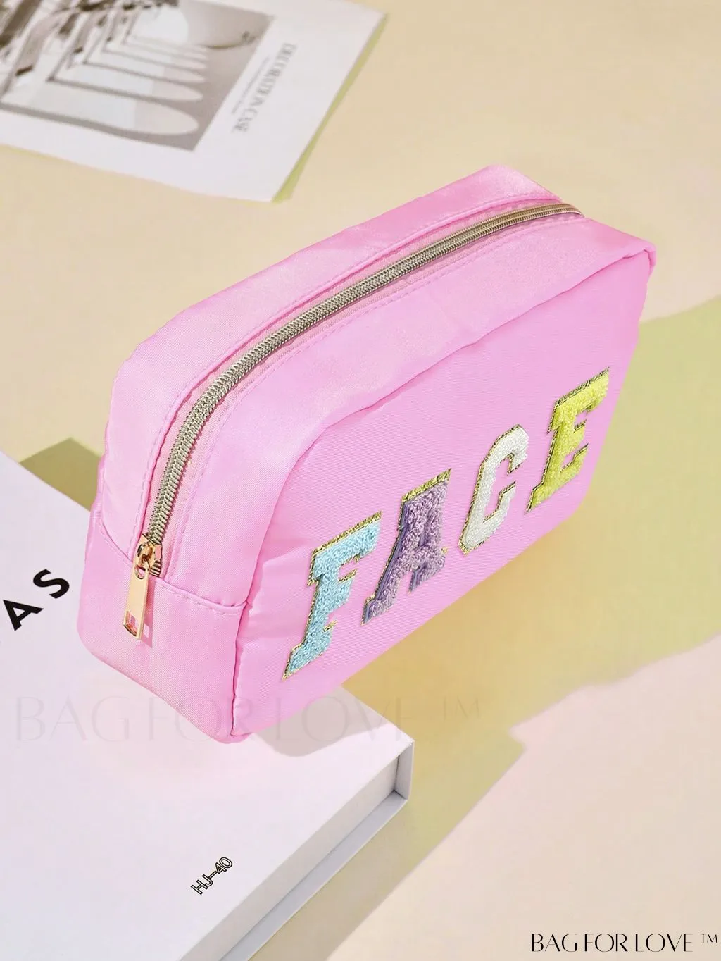 BagForLove - Premium Purple Polyester Makeup Bag with Letter Patch Decoration