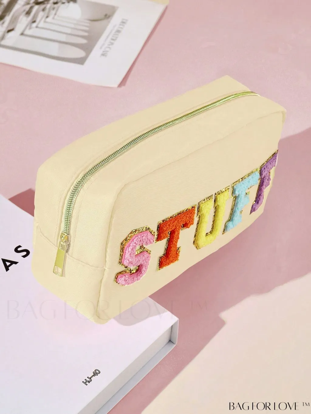 BagForLove - Premium Purple Polyester Makeup Bag with Letter Patch Decoration