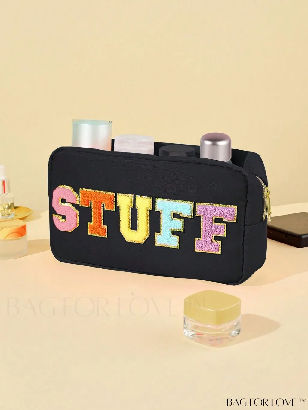 BagForLove - Premium Purple Polyester Makeup Bag with Letter Patch Decoration