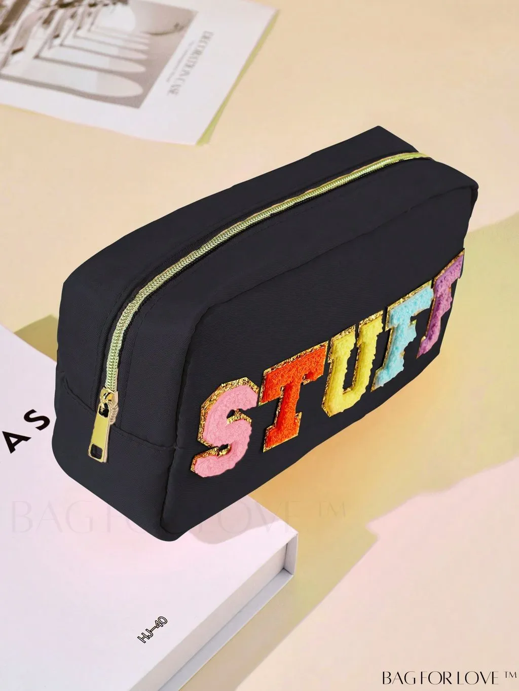BagForLove - Premium Purple Polyester Makeup Bag with Letter Patch Decoration