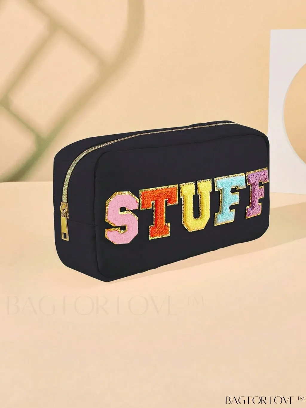BagForLove - Premium Purple Polyester Makeup Bag with Letter Patch Decoration