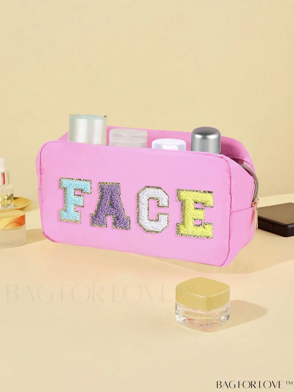 BagForLove - Premium Purple Polyester Makeup Bag with Letter Patch Decoration