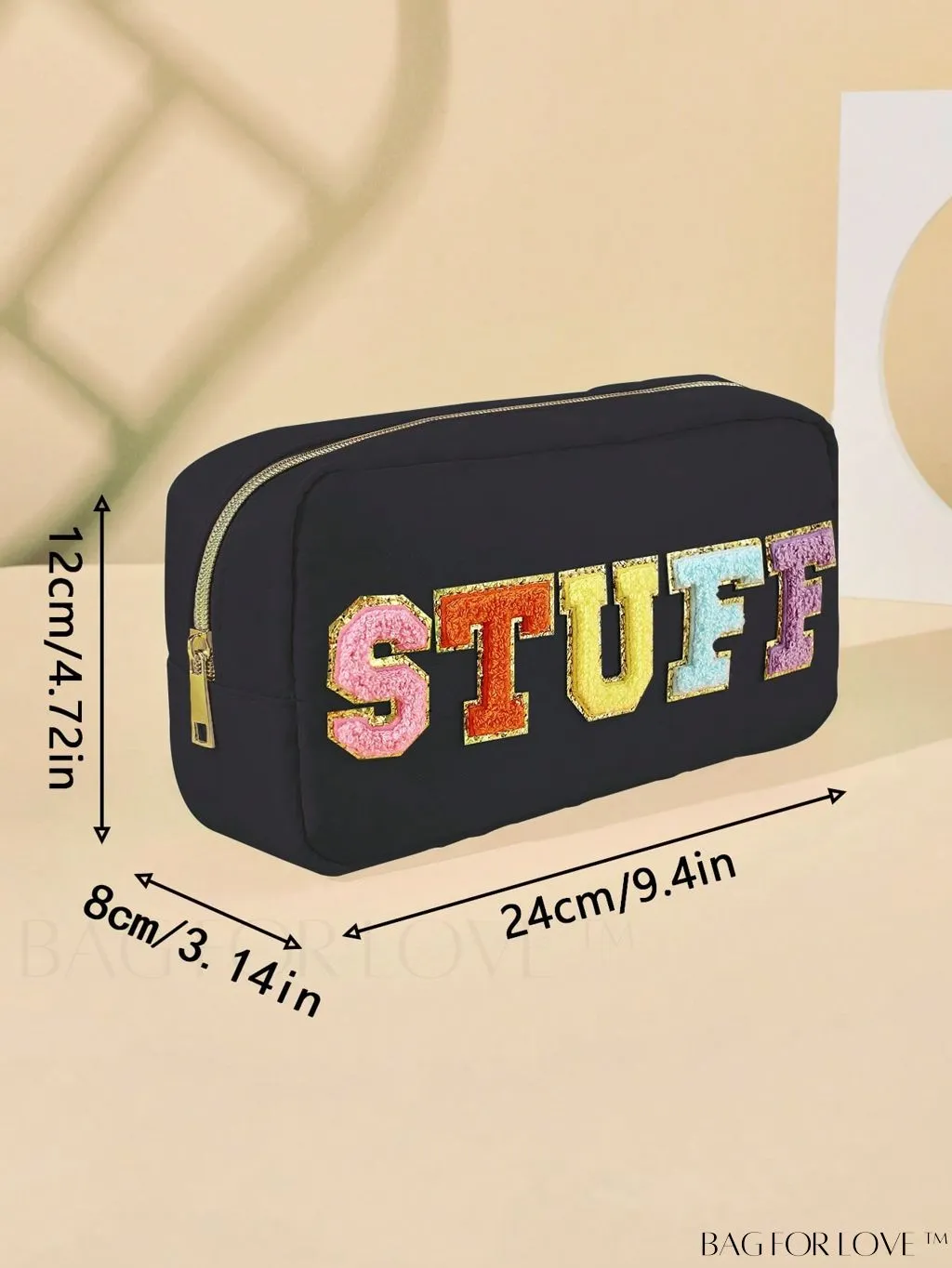BagForLove - Premium Purple Polyester Makeup Bag with Letter Patch Decoration
