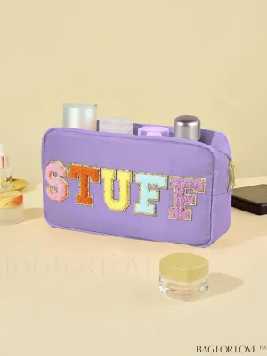BagForLove - Premium Purple Polyester Makeup Bag with Letter Patch Decoration