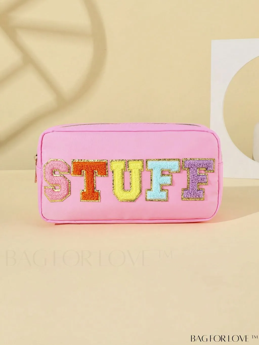 BagForLove - Premium Purple Polyester Makeup Bag with Letter Patch Decoration