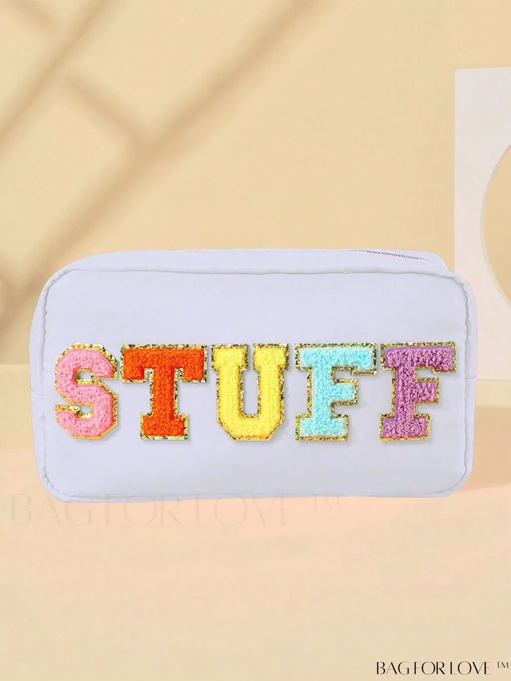 BagForLove - Premium Purple Polyester Makeup Bag with Letter Patch Decoration