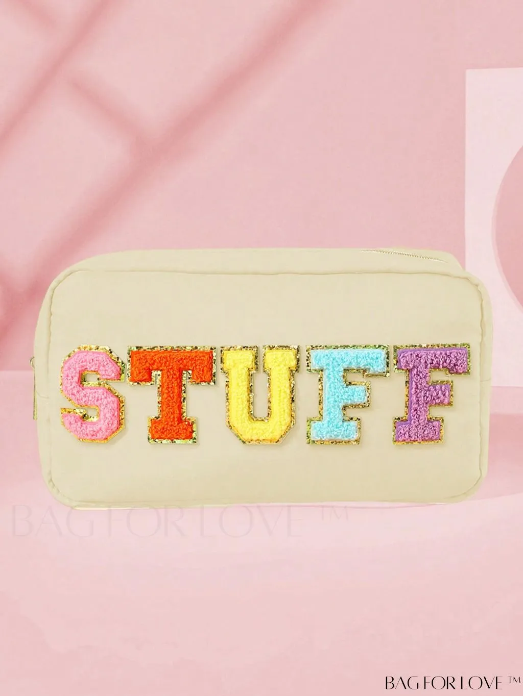 BagForLove - Premium Purple Polyester Makeup Bag with Letter Patch Decoration