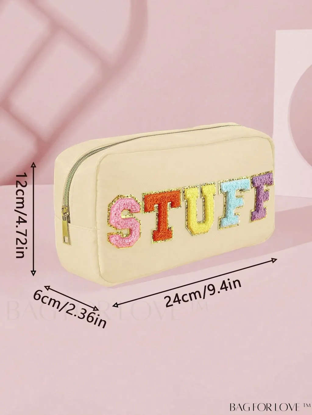 BagForLove - Premium Purple Polyester Makeup Bag with Letter Patch Decoration