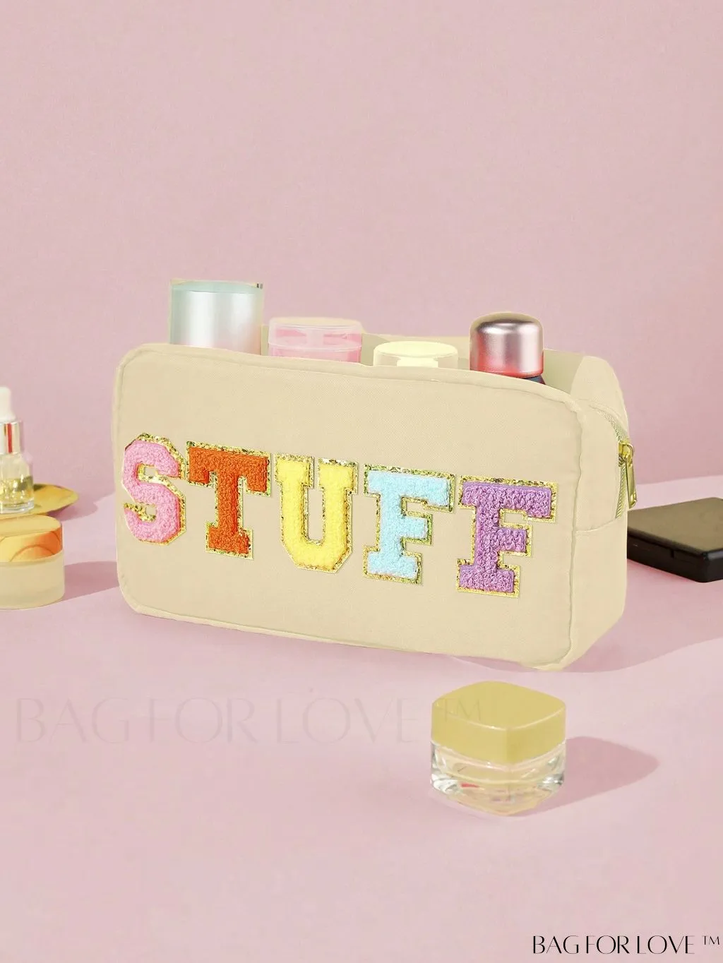 BagForLove - Premium Purple Polyester Makeup Bag with Letter Patch Decoration