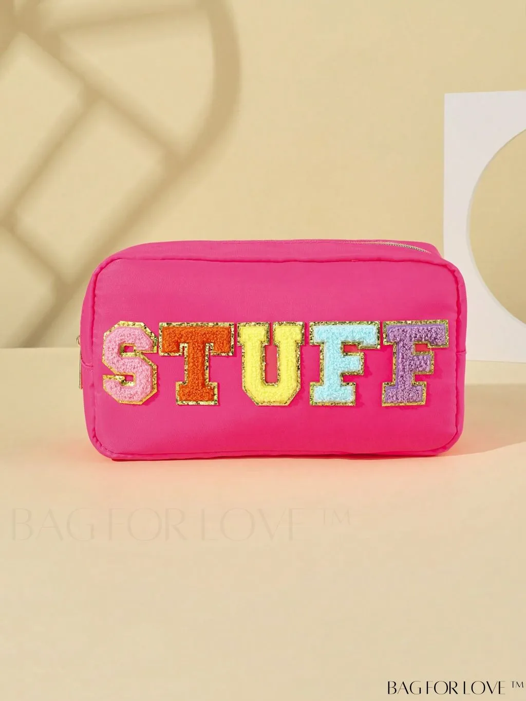 BagForLove - Premium Purple Polyester Makeup Bag with Letter Patch Decoration