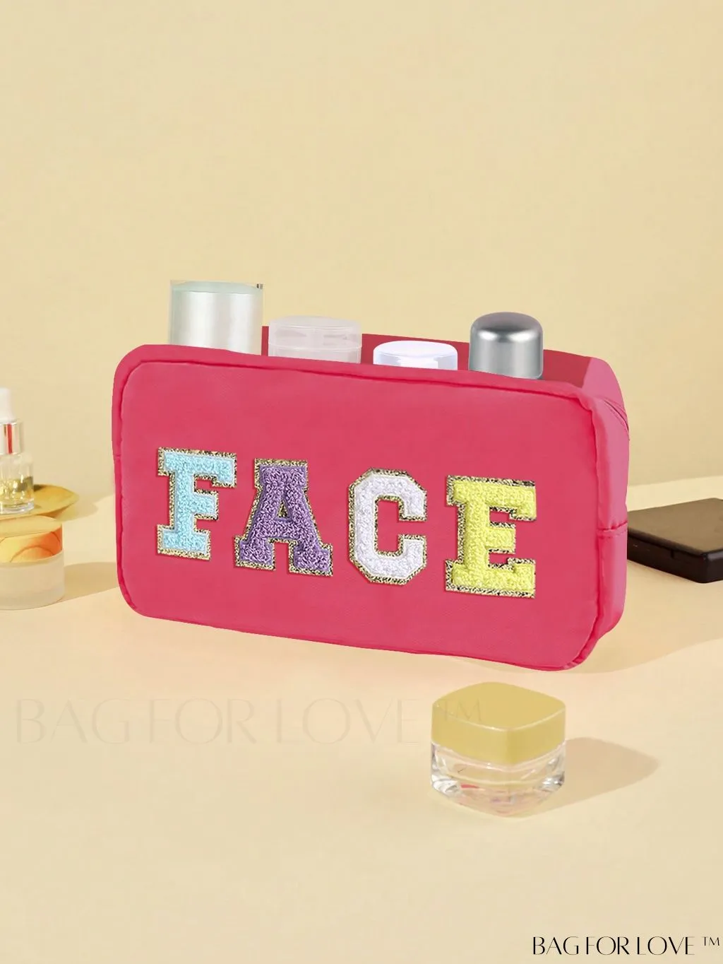 BagForLove - Premium Purple Polyester Makeup Bag with Letter Patch Decoration