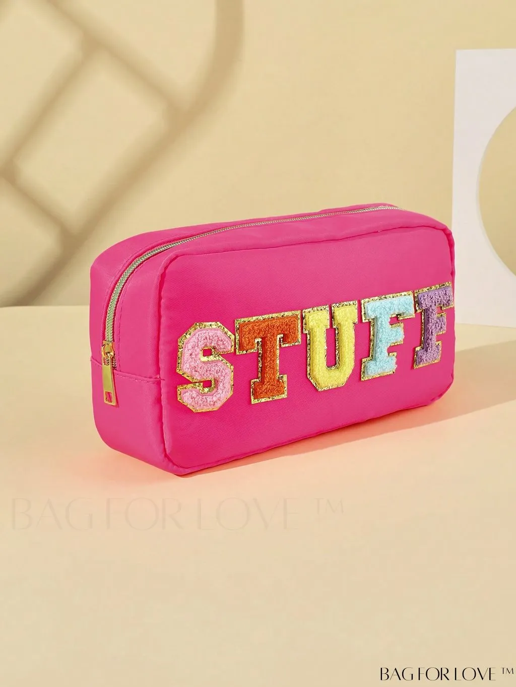 BagForLove - Premium Purple Polyester Makeup Bag with Letter Patch Decoration