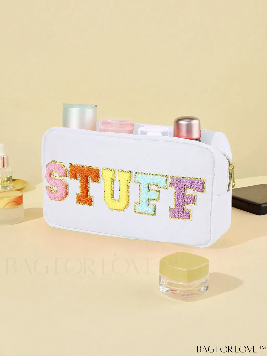 BagForLove - Premium Purple Polyester Makeup Bag with Letter Patch Decoration