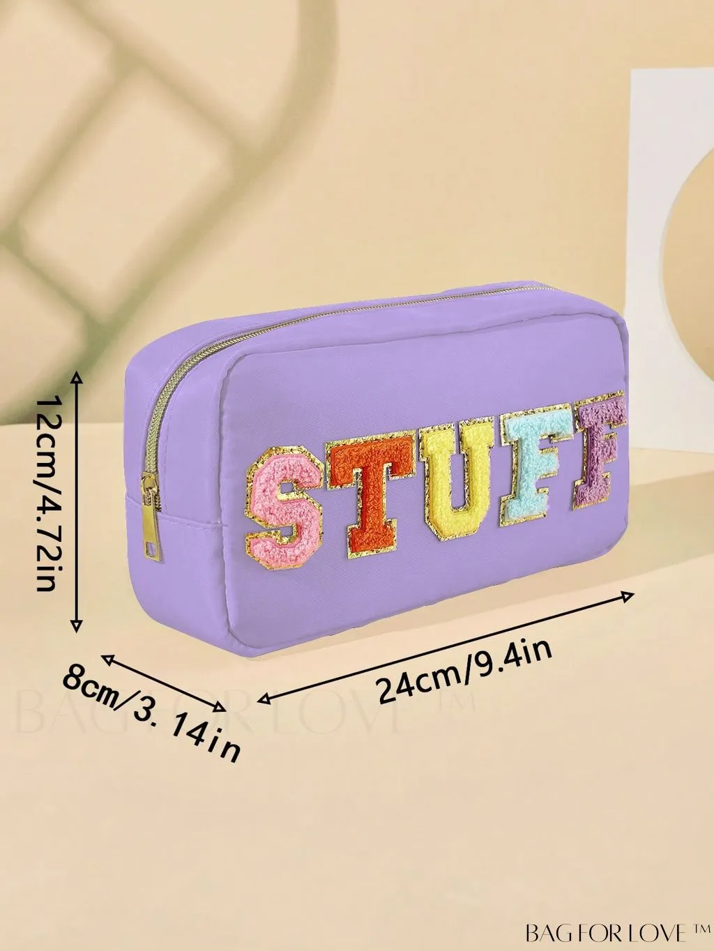 BagForLove - Premium Purple Polyester Makeup Bag with Letter Patch Decoration