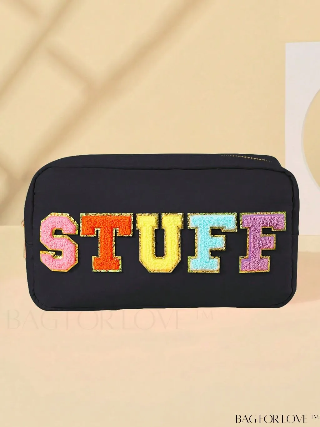 BagForLove - Premium Purple Polyester Makeup Bag with Letter Patch Decoration