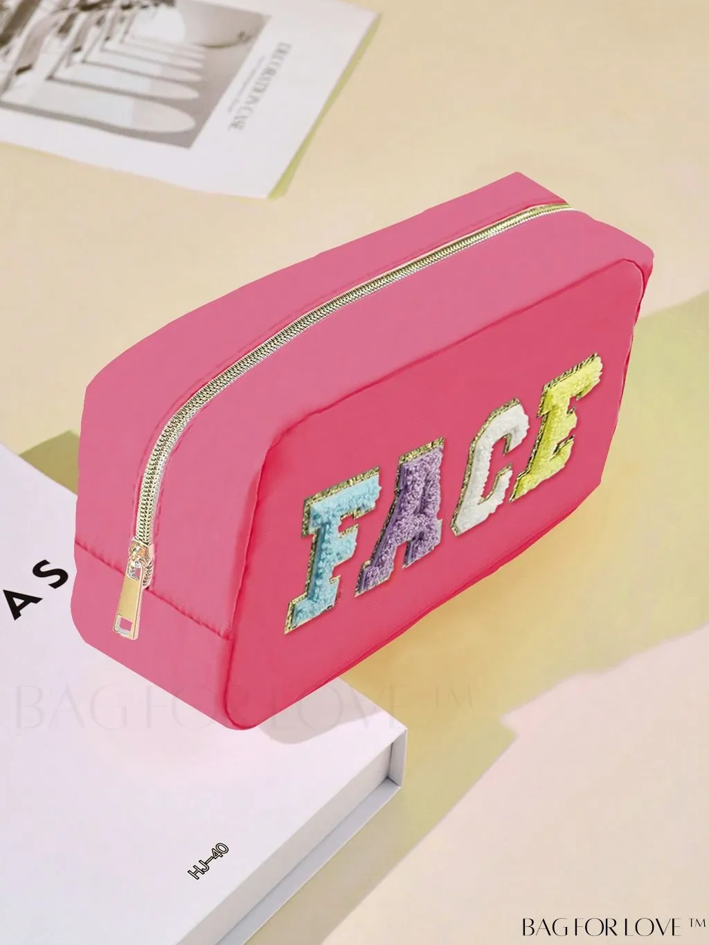 BagForLove - Premium Purple Polyester Makeup Bag with Letter Patch Decoration