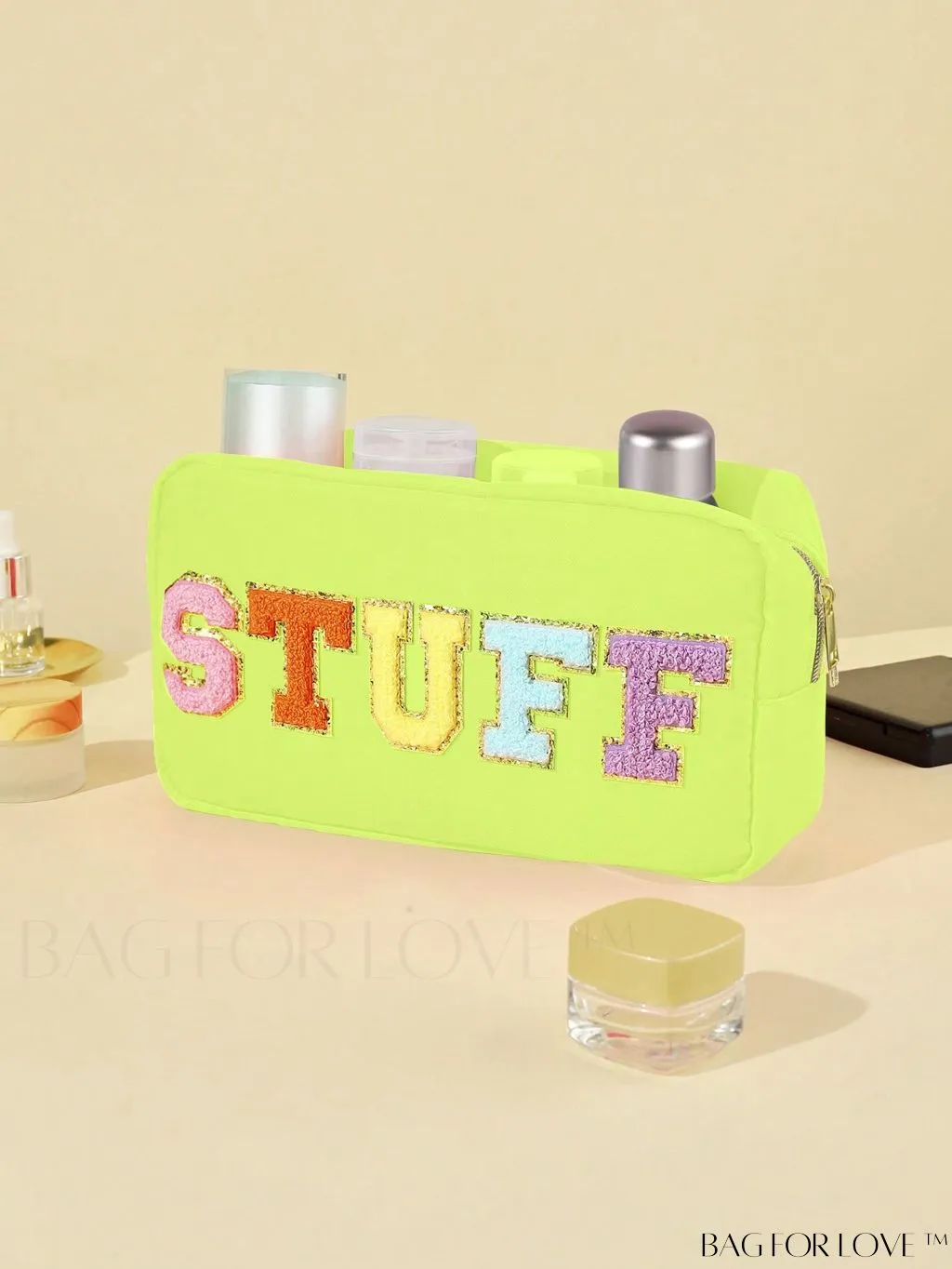 BagForLove - Premium Purple Polyester Makeup Bag with Letter Patch Decoration