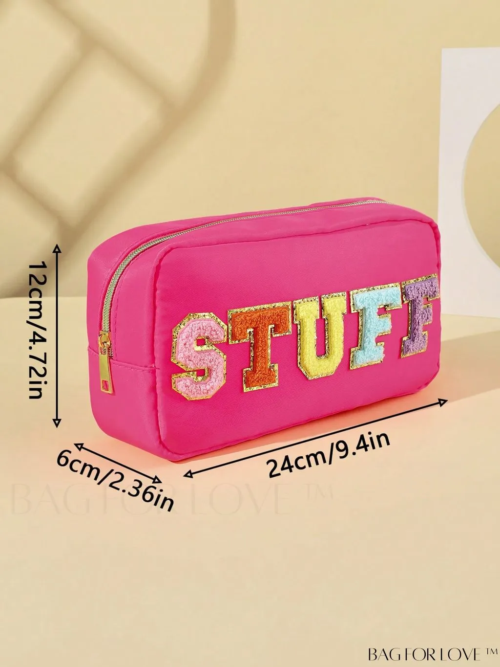 BagForLove - Premium Purple Polyester Makeup Bag with Letter Patch Decoration