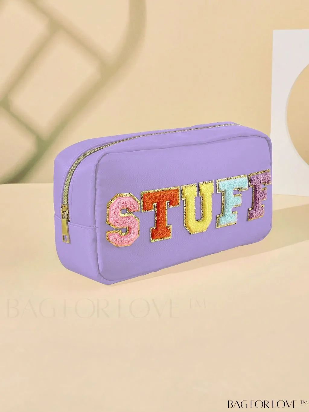 BagForLove - Premium Purple Polyester Makeup Bag with Letter Patch Decoration