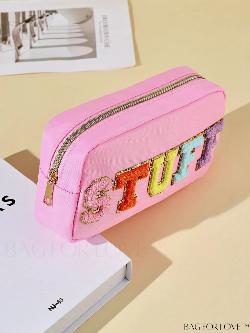 BagForLove - Premium Purple Polyester Makeup Bag with Letter Patch Decoration